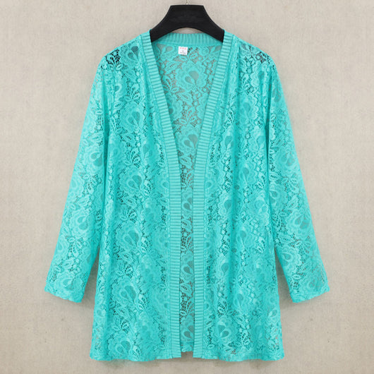 Cardigan Fino con Blusa de Encaje de Manga Larga - Image 11