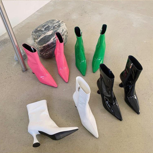 Botas de Cuero Charol Otoño Tacón Blackjack Punta Afilada para Mujer