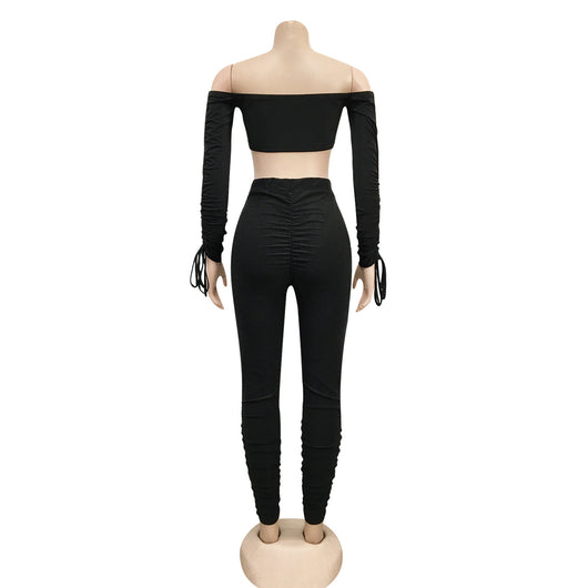 Blusa Elegante con Hombros Descubiertos, Cordones y Mangas Plisadas - Image 14