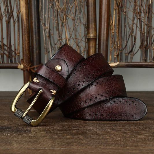 Cinturón Retro de Cuero Genuino con Diseño Calado y Hebilla Casual - Image 2