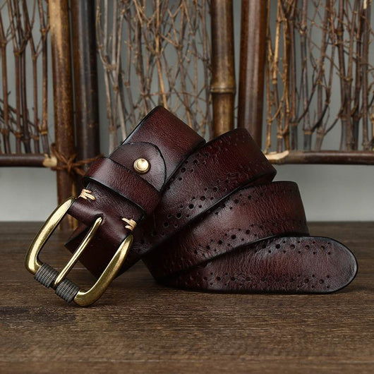 Cinturón Retro de Cuero Genuino con Diseño Calado y Hebilla Casual - Image 2