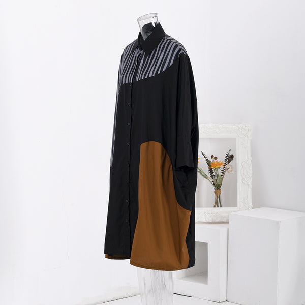 Vestido Camisero Oversized con Estampado de Rayas Irregulares