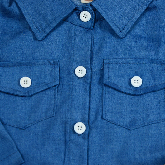 Conjunto de 3 Piezas Infantil Otoño: Blusa Denim, Falda Leopardo y Diadema - Image 9