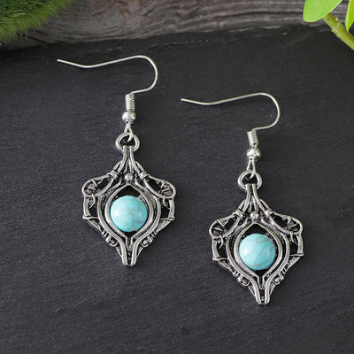 Aretes Colgantes de Gema Retro con Enrollado Simple - Image 3