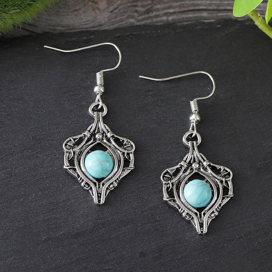 Aretes Colgantes de Gema Retro con Enrollado Simple - Image 3