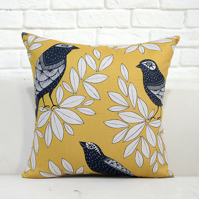 Almohada de Algodón y Lino con Diseño Floral y Pájaros - Image 6