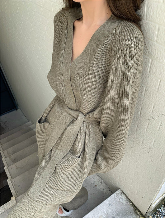 Conjunto Elegante: Suéter Tejido Holgado + Pantalón Recto Cintura Alta - Image 5