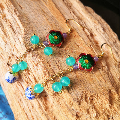 Aretes de Cerámica con Calcedonia Cloisonné - Joyería Étnica Artesanal - Image 6