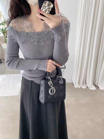 Suéter Tejido con Encaje Calado y Cuello en V para Mujer - Colección Otoño Invierno - Image 17