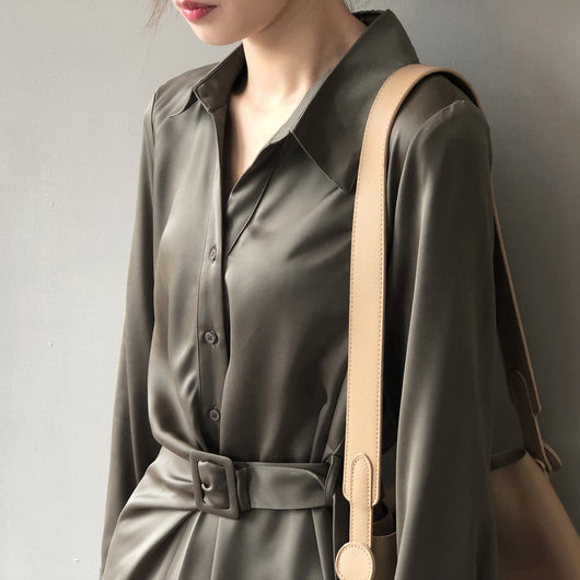 Vestido Camisero de Satén Estilo Coreano con Diseño Sofisticado - Image 7