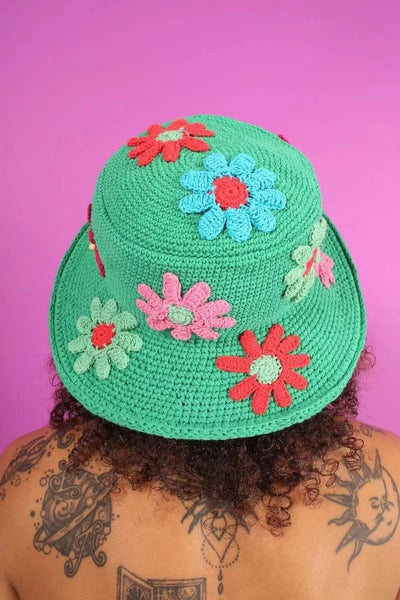 Sombrero Pescador Tejido con Flores para Mujer - Estilo Japonés Versátil - Image 4