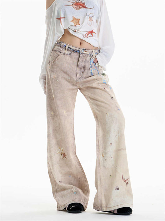 Pantalones Rectos Anchos Vintage con Estampado de Cadena para Mujer - Image 3