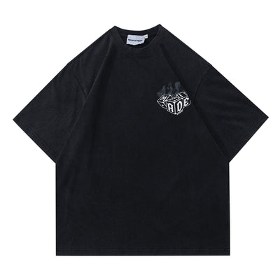 Camiseta Hombre Retro Street Dados en Llamas Desteñida Estampada - Image 8