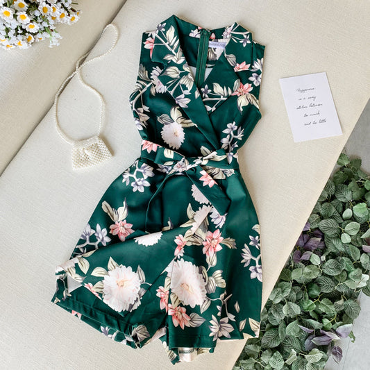 Jumpsuit Elegante sin Mangas con Cuello y Estampado Floral