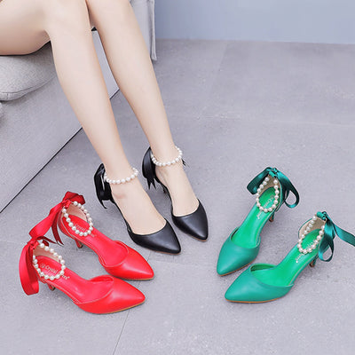 Sandalias de Tacón Medio con Pedrería y Moño - Zapatos de Fiesta en Cuero PU Suave - Image 3