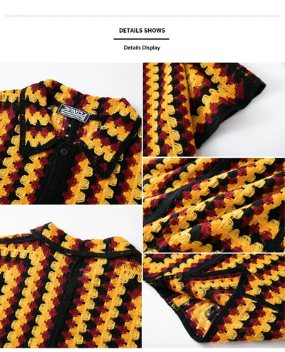 Camisa Retro de Punto Crochet a Rayas para Hombre - Image 15