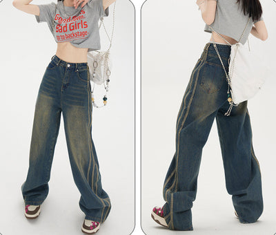 Jeans Rectos Anchos con Rayas Vintage para Mujer - Image 12