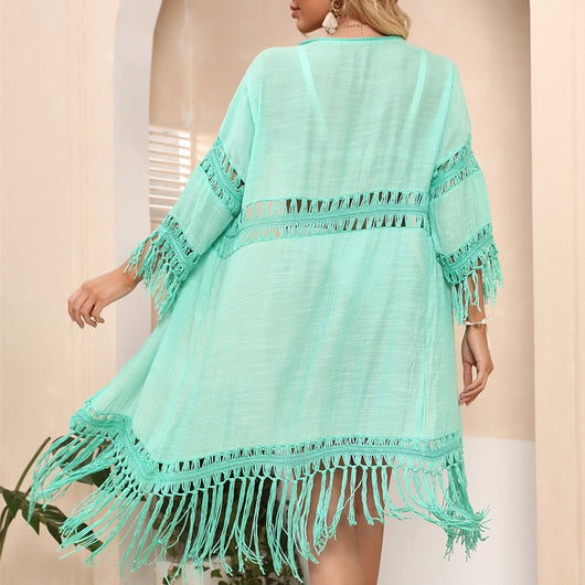Cardigan Tejido a Mano con Borlas - Cárdigan Suelto para Playa - Image 4
