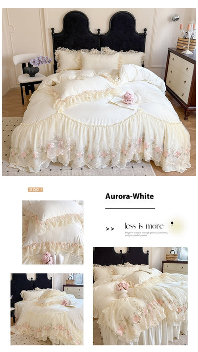 Juego de Cama Cuatro Piezas con Encaje Bordado en Algodón Chiffon - Image 23
