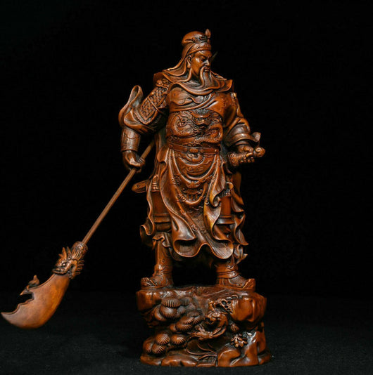 Estatua del Dios de la Riqueza Guan Yu - Talla en Boj Antiguo - Image 4