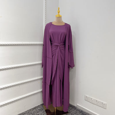 Conjunto de Tres Piezas: Falda Ajustada con Forro Interior y Abrigo Trim - Image 8