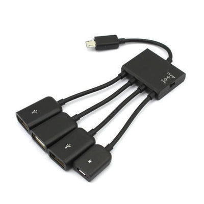 Adaptador OTG Micro USB Multi-Puerto con Carga Simultánea y Soporte para 4 Dispositivos