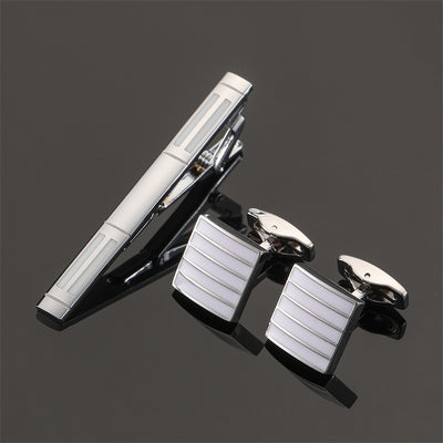 Juego de Clips de Corbata y Gemelos con Cristales Negros y Patrón Floral Esmaltado en Oro y Plata - Image 18