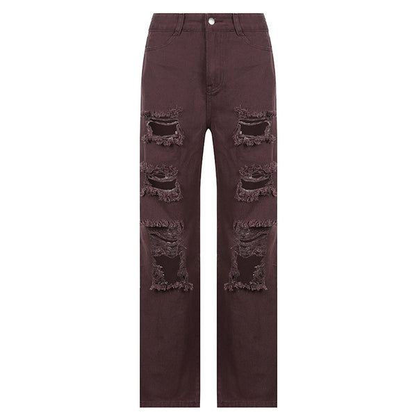 Jeans Rectos de Cintura Alta con Detalles Asimétricos