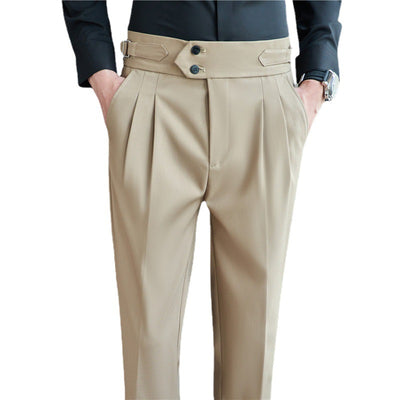 Pantalones Casuales Largos de Cintura Alta con Drapeado Elegante para Hombre - Image 6