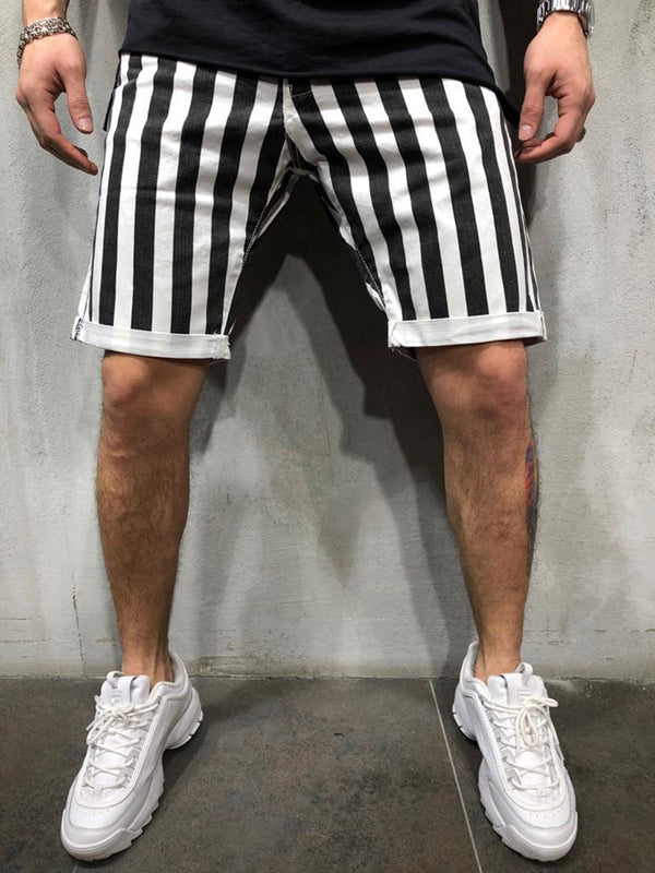 Shorts Deportivos Muscle Boy Brothers a Rayas Negras y Blancas - Pantalones Cortos Sueltos de 5 Puntos para Hombre