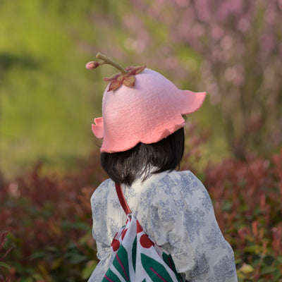 Gorro de Lana Fieltro Flor de Cerezo Hecho a Mano para Bebés y Niños