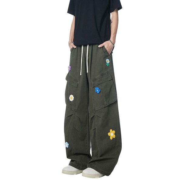 Pantalones de Trabajo Retro Multi-bolsillos Corte Recto Unisex