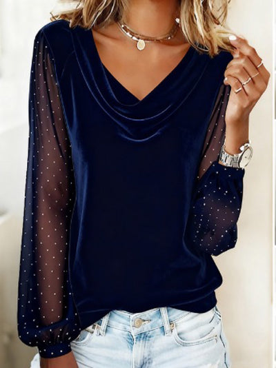 Blusa Terciopelo Manga Larga Cuello V Mujer - Diseño Malla Diamante Elegante Rojo Navidad - Image 9