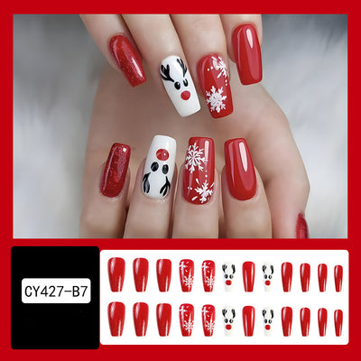 Set de 24 Uñas Postizas Navideñas con Diseños de Sombreros, Rayas y Copos de Nieve - Image 12