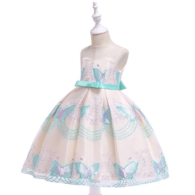 Vestido Infantil de Tul con Flores Bordadas y Escote Tubo - Image 4