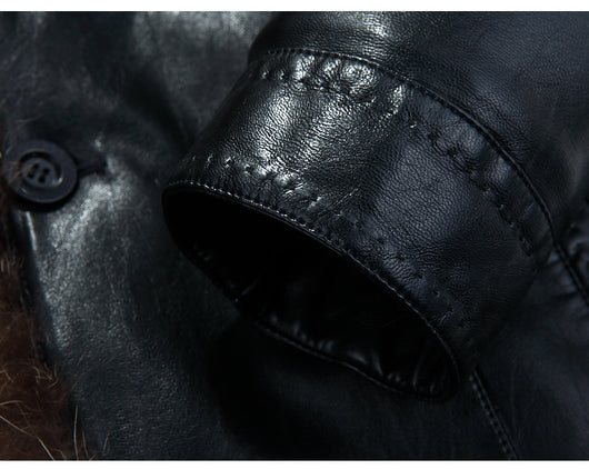 Chaqueta de Cuero Casual para Hombre con Cuello de Piel - Image 6