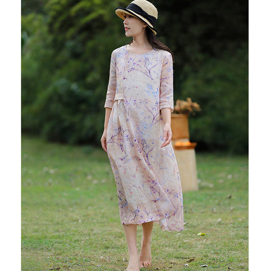 Vestido de Lino y Algodón Floral para Mujer - Colección Viajera Literaria - Image 10