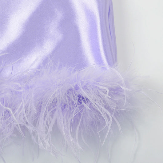 Falda Blusa de Satén con Plumas y Mangas Largas - Image 17