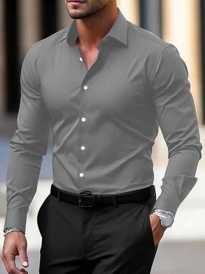 Camisa Social Casual Hombre Manga Larga Botones Color Sólido Vacaciones - Image 10