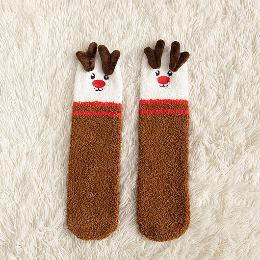 Calcetines Navideños Infantiles de Felpa Coral Antideslizantes con Diseños de Reno, Papá Noel y Muñeco de Nieve - Image 5