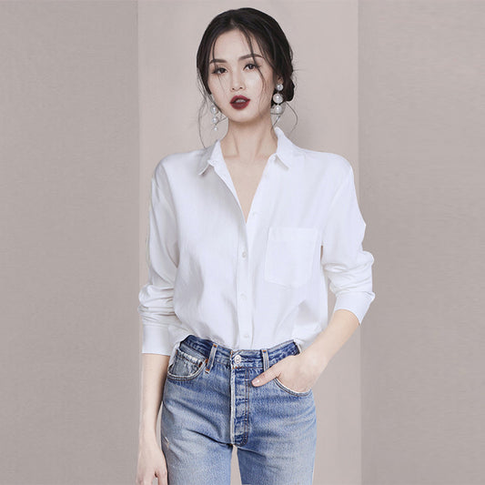 Blusa Blanca Slim Fit de Manga Larga para Mujer