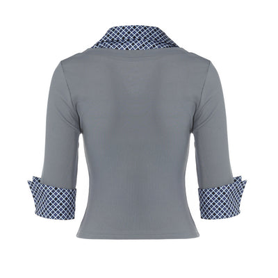 Blusa Cuello Alto Manga Larga con Estampado Patchwork Cuadros - Image 14