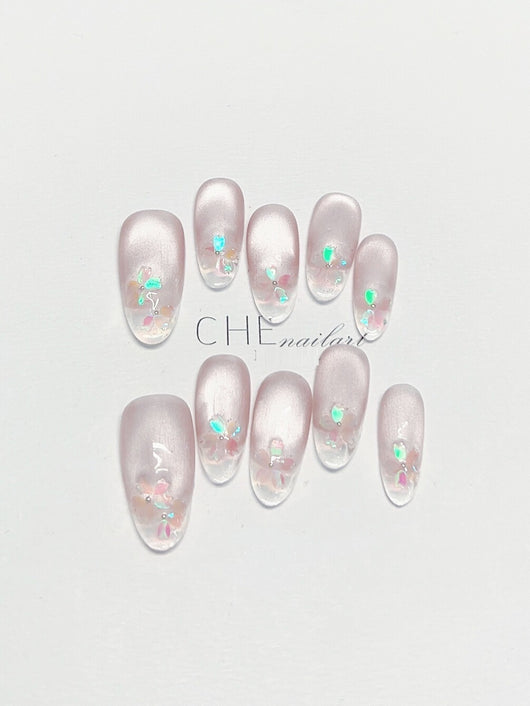 Uñas Postizas Ovaladas Cat Eye Fluorescentes Transparentes Personalizables - Image 10