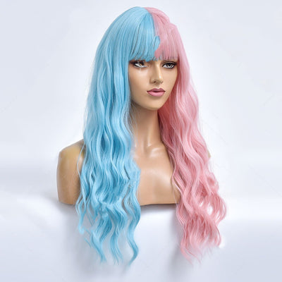 Peluca Larga Rizada Azul y Rosa - Fibra Sintética Premium - Image 10