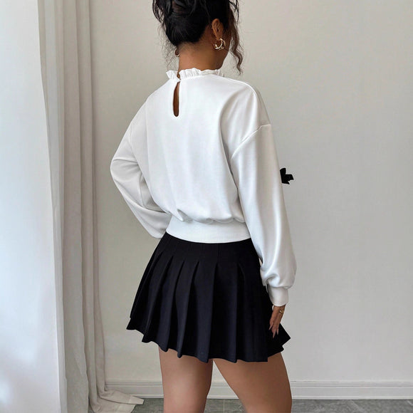 Sudadera Corta para Mujer con Detalle de Moño Elegante
