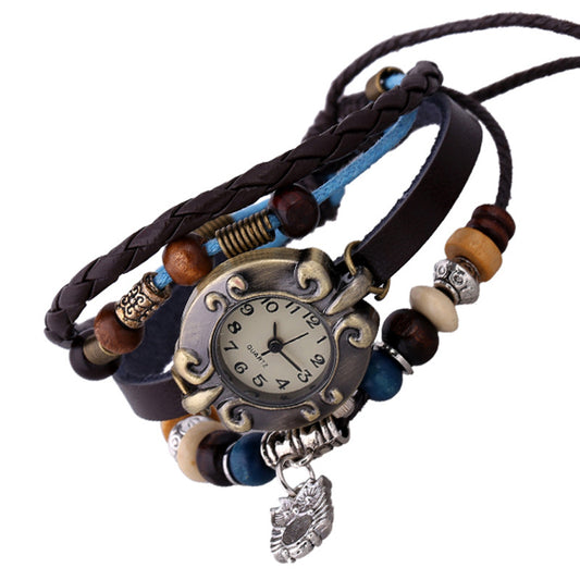 Reloj de Cuarzo Elegante para Mujer con Pulsera de Cuentas en Cuero - Image 2