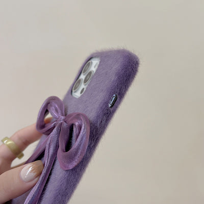Funda para Celular Estilo Coreano con Lazo de Seda y Pelaje de Visón - Image 5