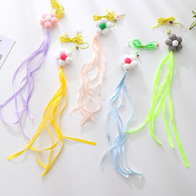 Two plush mouse cat toys, one gray and one white, with pink elastic ropes, bells, and suction cups. - Image 5