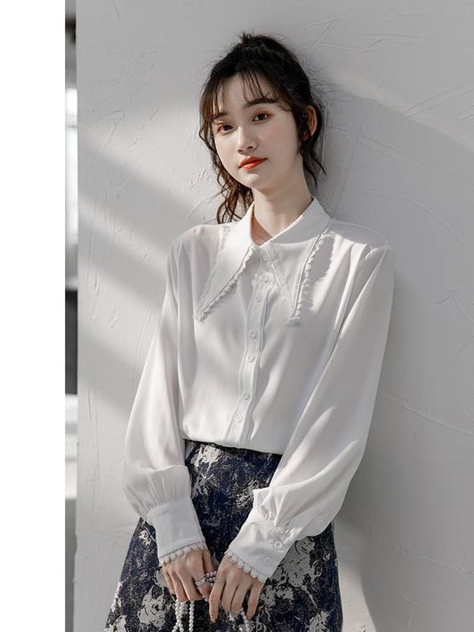 Blusa Blanca Suelta de Chifón Manga Larga para Mujer - Image 2
