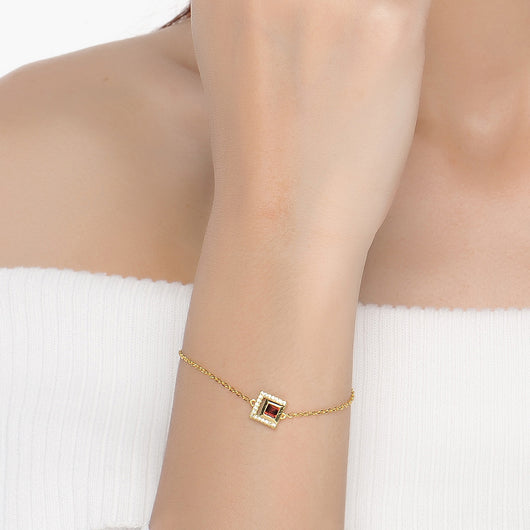 Pulsera de Plata Esterlina con Granate Natural y Detalles Dorados - Image 9